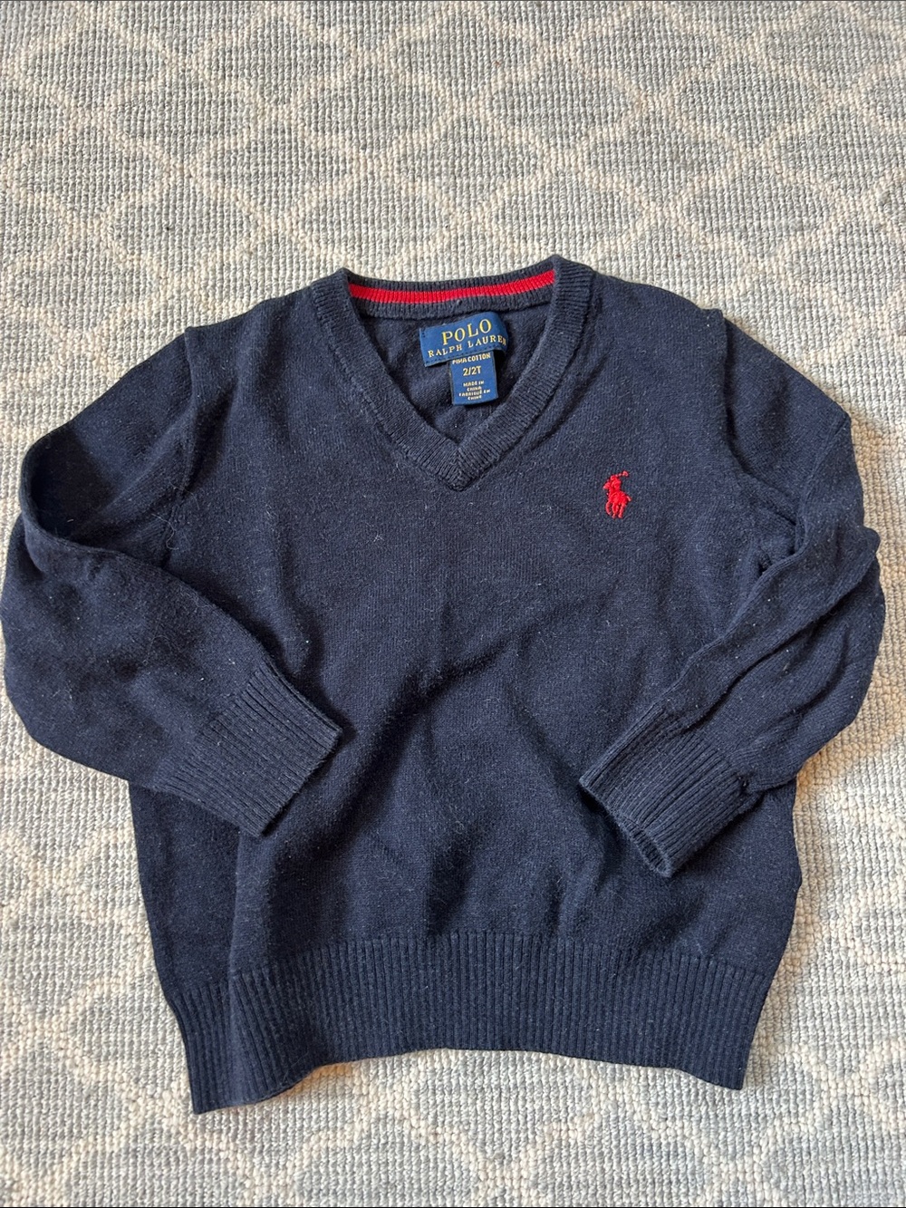 Polo by Ralph Lauren Navy V-Neck Sweater with Red Pony